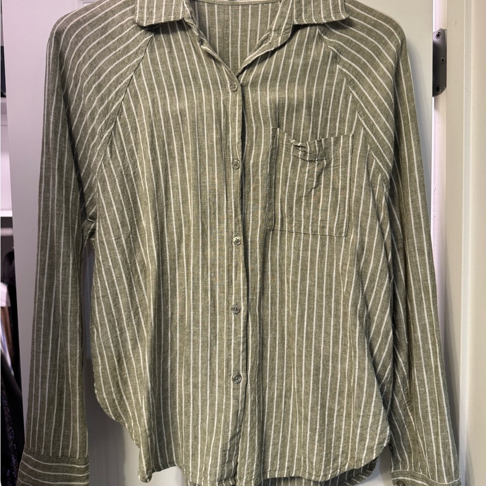 Z Supply Olive Striped Button Down Shirt